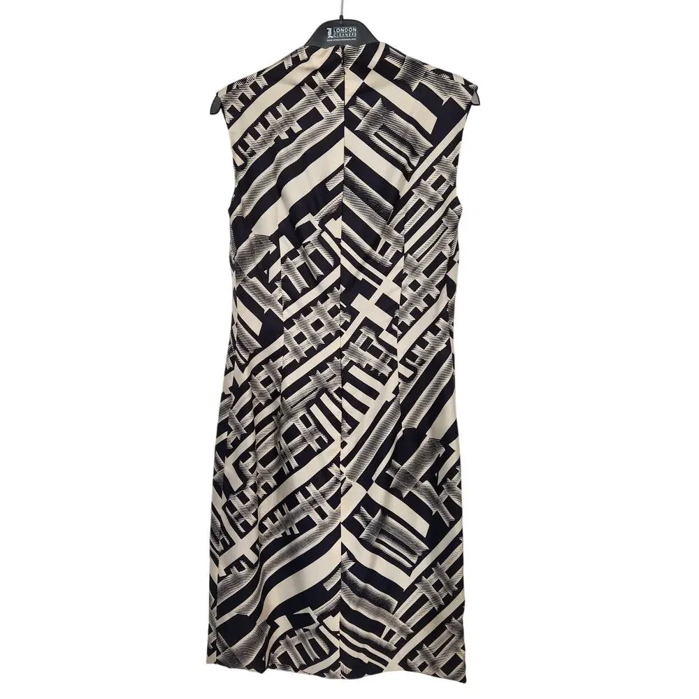 Pauw Amsterdam Cream & Black Silk Geo Print Mock Neck Mod Shift Dress Women 1 Sm